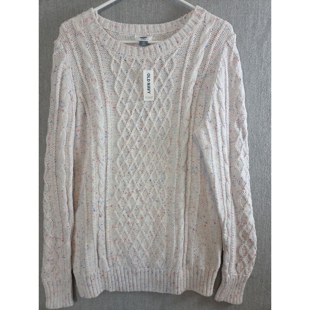 Old Navy XL Sweater Pastel Speckle Print Chunky Cable Basketweave Cottage NEW